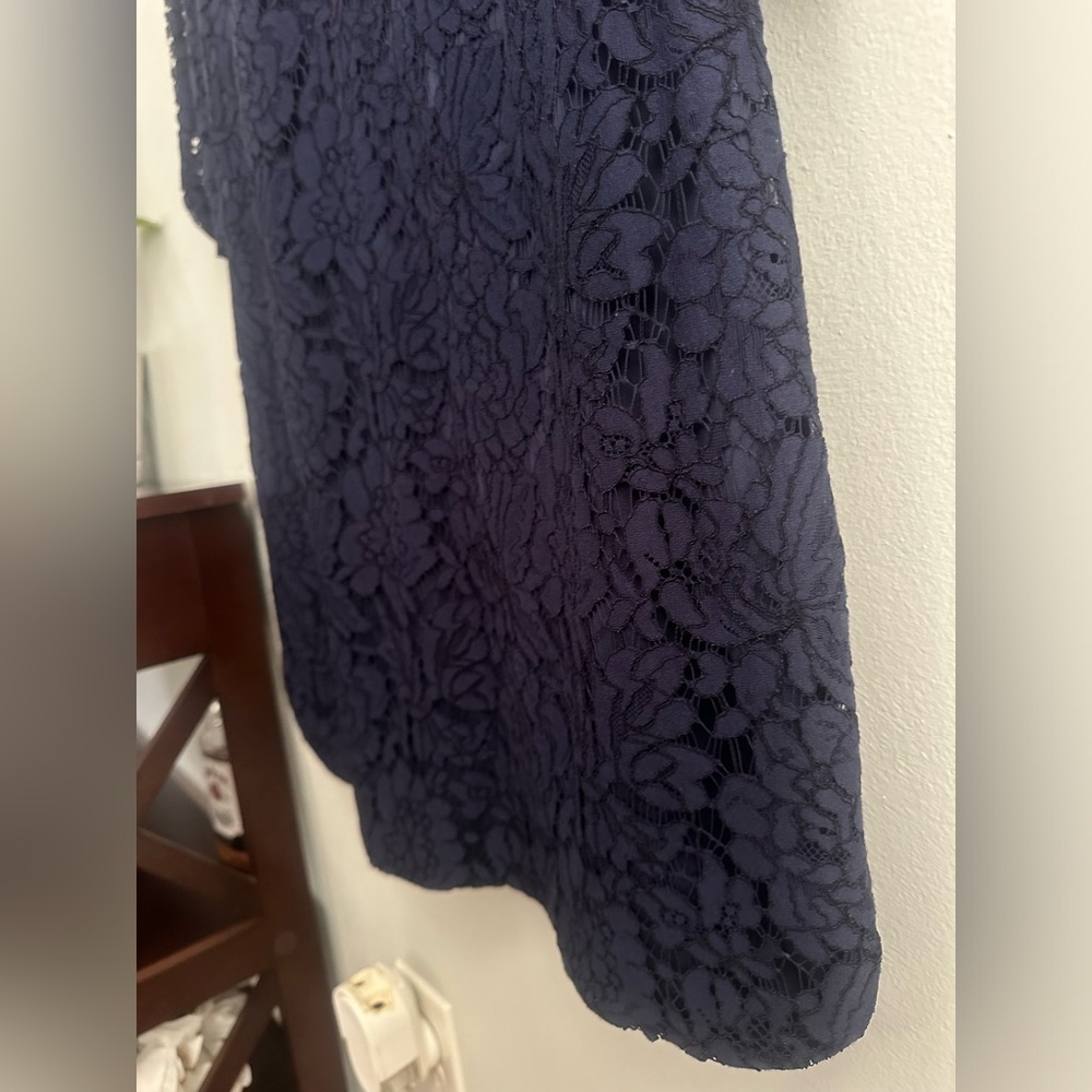 Vince Camuto Womens Size 4 Navy Lace Overlay Shift Dress 3/4 See Through Sleeve - Picture 4 of 8